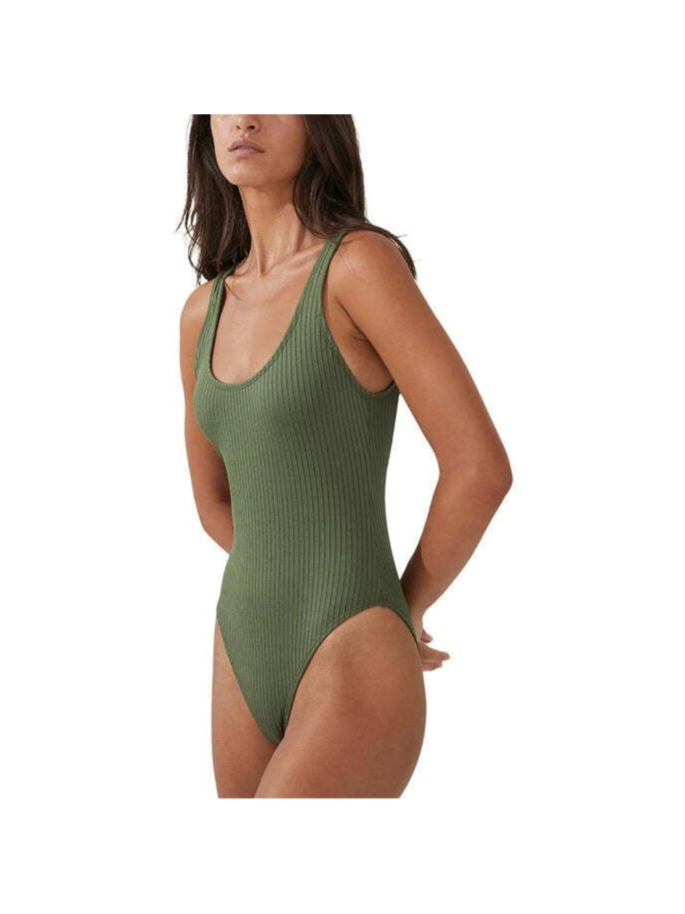 Cotton On Body Ribbed Olive Green One-Piece Swimsuit